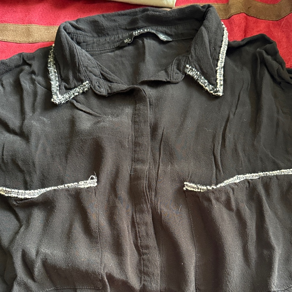 Zara Black Button-Down Shirt with White Trim